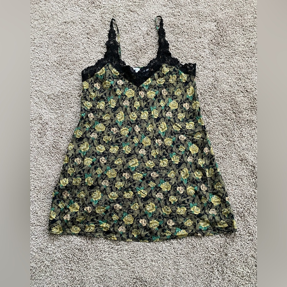 Vintage Silkscreen Nightie slip dress lace 100% silk